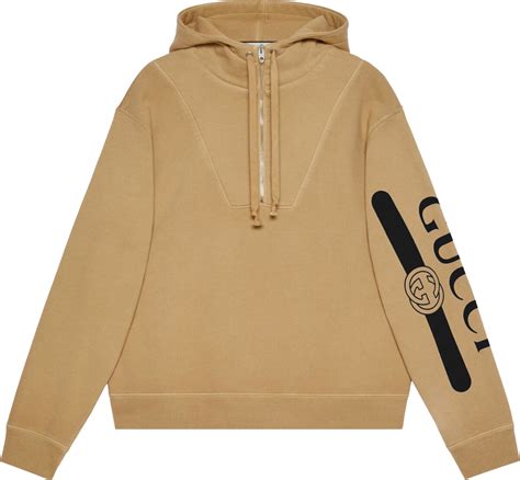 gucci hoodie zipper|Gucci trim tan hoodie sweatshirt.